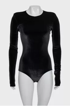 Velvet bodysuit with long sleeves