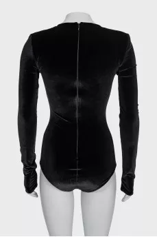 Velvet bodysuit with long sleeves