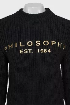 Knitted wool sweater with lettering