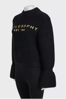 Knitted wool sweater with lettering