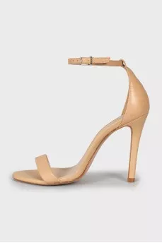 Beige leather stiletto heeled sandals