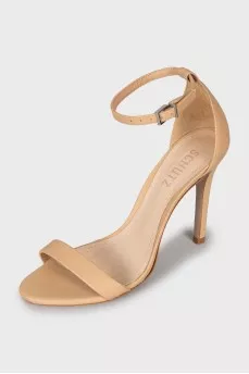 Beige leather stiletto heeled sandals