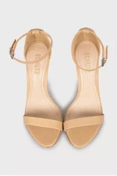 Beige leather stiletto heeled sandals