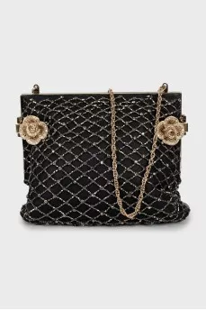 Mini black bag decorated with rhinestones