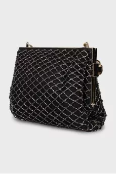 Mini black bag decorated with rhinestones