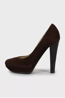Brown suede open toe shoes