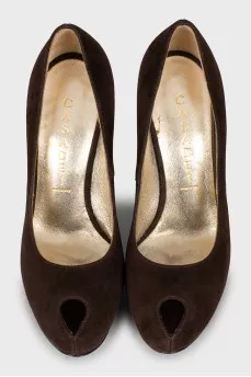 Brown suede open toe shoes
