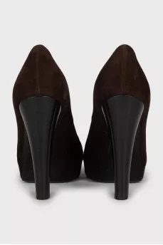 Brown suede open toe shoes