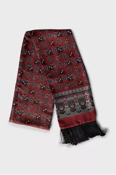 Scarf with print decorated with fringe