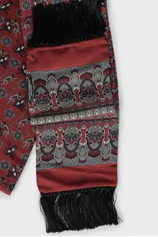 Scarf with print decorated with fringe