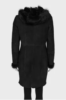Leather sheepskin coat with oblique fastening