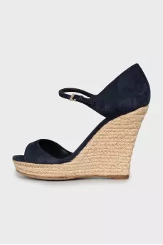 Dark blue wedge sandals