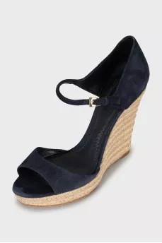 Dark blue wedge sandals