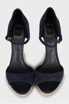 Dark blue wedge sandals