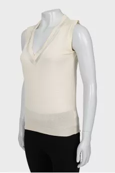 Beige cashmere and silk vest