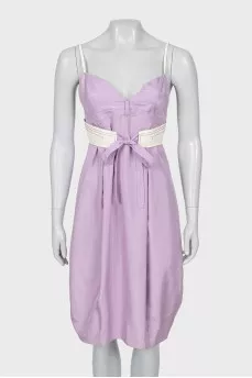Silk dress with leather belt