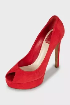 Red suede stiletto heels