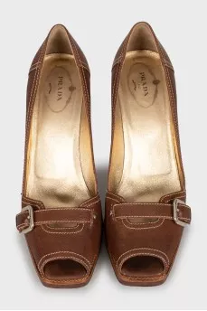 Leather open toe shoes with buckle