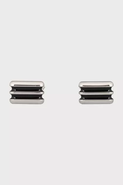 Men's Silver Cufflinks with Black Enamel
