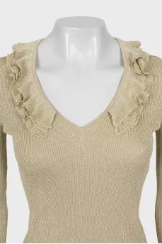 Jumper with frills on sleeves and collar