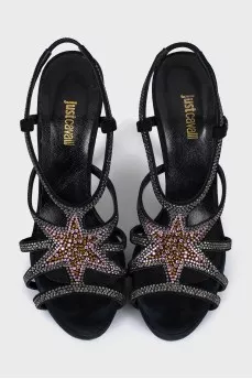 Suede sandals decorated with rhinestones