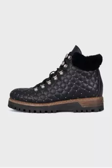 Insulated leather boots with rhinestones