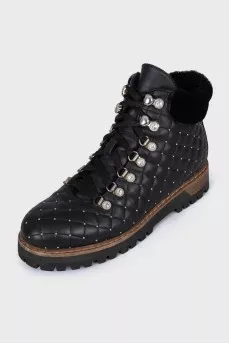 Insulated leather boots with rhinestones