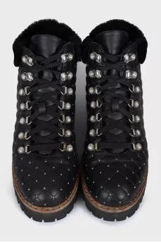 Insulated leather boots with rhinestones