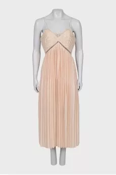 Beige dress with lace top