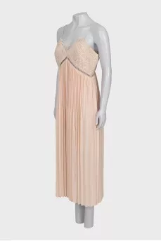 Beige dress with lace top