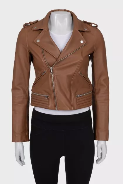 Brown leather biker jacket