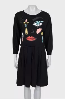 Black printed long sleeve dress