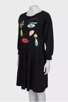 Black printed long sleeve dress