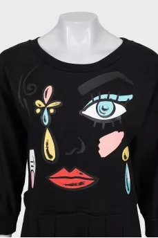 Black printed long sleeve dress