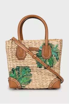 Woven bag with embroidery and sequins