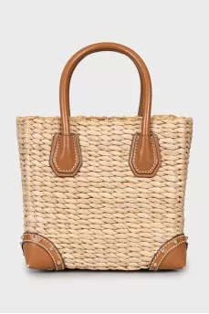 Woven bag with embroidery and sequins