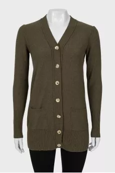 Green cardigan with patch pockets