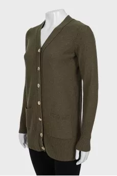 Green cardigan with patch pockets