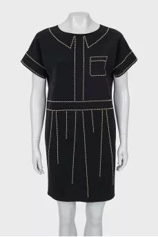 Straight cut dress with gold decor