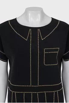 Straight cut dress with gold decor