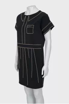 Straight cut dress with gold decor
