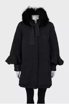 Black down jacket with fur collar