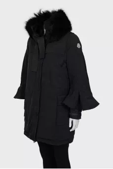 Black down jacket with fur collar