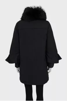 Black down jacket with fur collar