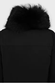 Black down jacket with fur collar