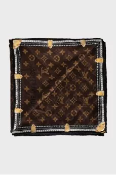 Brown scarf with signature print