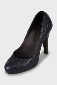 Blue leather woven shoes
