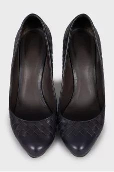 Blue leather woven shoes