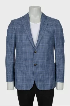 Men's blue checkered wool jacket