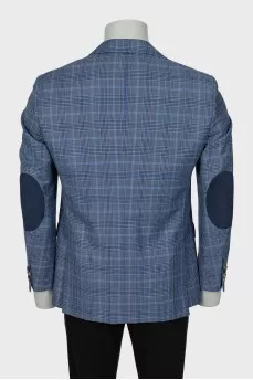 Men's blue checkered wool jacket